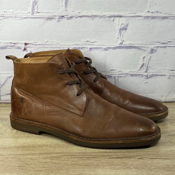 Frye Ashland Brown Leather Chukka Boots Men's Size 10 Ankle Lace-Up Cognac - Picture 3 of 8